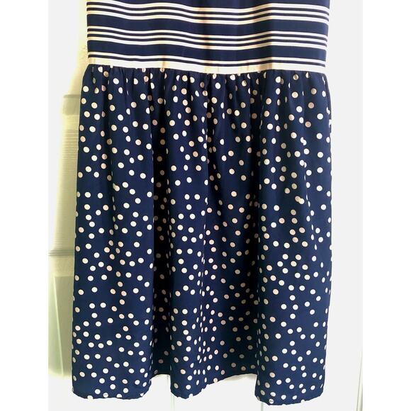Forever 21 Navy Blue & Cream Polka Dot Stripe Sleeveless Girl's Dress - Medium - Picture 4 of 8